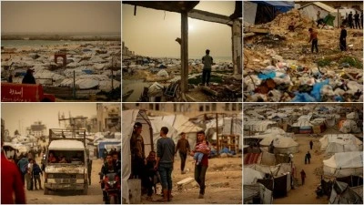 Gazze'de etkili olan kum fırtınası zorlu şartlarda yaşayan Filistinlilere zor anlar yaşatıyor