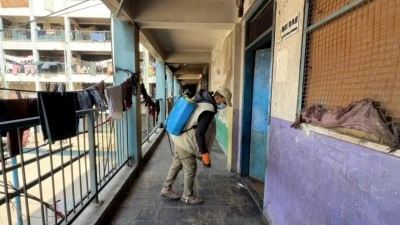 Gazze'de yerinden edilen Filistinliler, sığınma merkezlerinde haşereyle m&uuml;cadele ediyor