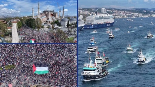 Gazze'ye giden Uluslararası Özgürlük Filosu'na destek yürüyüşü İstanbul'da başladı