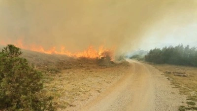 Hırvatistan'ın Omis kentinde &ccedil;ıkan orman yangını r&uuml;zgarın etkisiyle yerleşim yerlerine yayıldı
