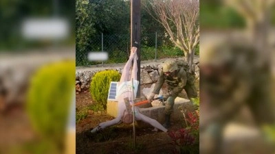 İsrail askerinin, L&uuml;bnan'ın g&uuml;neyindeki bir beldede İsa heykelini par&ccedil;aladığı g&ouml;r&uuml;nt&uuml; ortaya &ccedil;ı