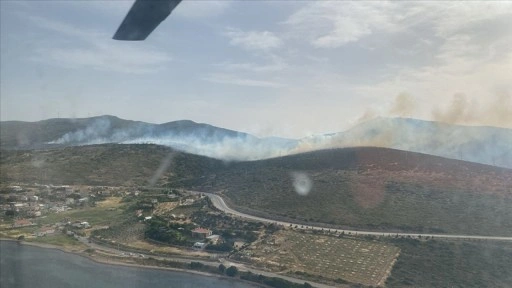 İzmir'in Urla ilçesinde makilik alanda çıkan yangına müdahale ediliyor