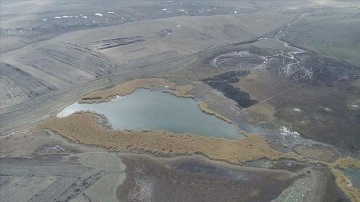Kars'ta Lavaş Gölü'nün yüzeyindeki buzlar erimeye başladı