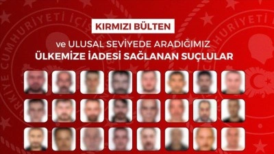 Kırmızı b&uuml;ltenle aranan 32, ulusal seviyede aranan 40 kişi yurt dışından T&uuml;rkiye'ye getirildi