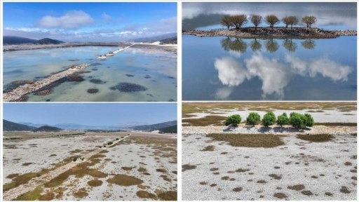 Kuraklığın etkilediği Avlan Gölü'nün mevsimsel değişimi görüntülendi