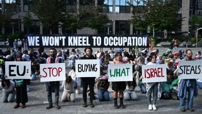 K&uuml;resel Sumud Filosu aktivistlerinden Br&uuml;ksel'de AB protestosu