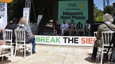 K&uuml;resel Sumud Filosu'nun aktivistleri Marmaris'te basın toplantısında konuştu