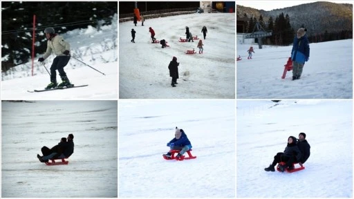 Ilgaz Dağı Kayak Merkezi'nde kızakla kaymak isteyenler sezonu a&ccedil;tı