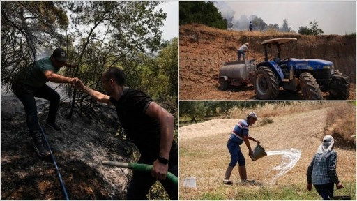 Manisa'da mahalle sakinleri orman yangınının evlerine ulaşmaması için seferber oldu