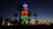 Manisa'daki saat kulesi Azerbaycan bayrağının renkleriyle aydınlatıldı