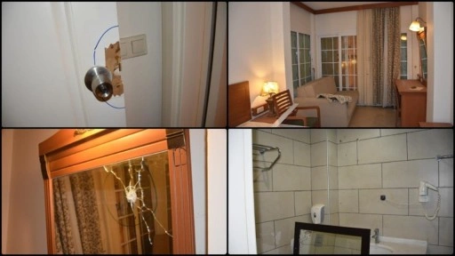 Marmaris'te darbecilerin 15 Temmuz'da zarar verdiği otel odasındaki izler muhafaza ediliyo