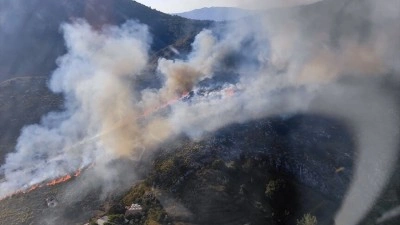 Marmaris'te makilik ve otluk alanda &ccedil;ıkan yangına m&uuml;dahale ediliyor