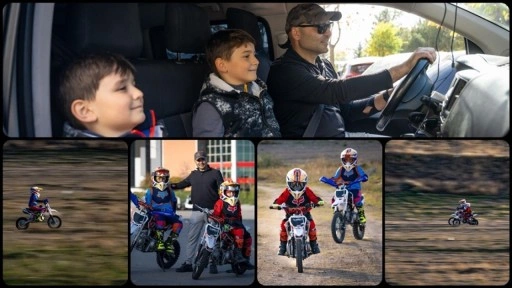 Motosiklet tutkusunu çocuklarına aşılayan baba, pazar yerine kurduğu pistte eğitim veriyor