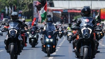 Motosikletlilerden İsrail'in İstanbul Başkonsolosluğu önünde "soykırım" protestosu