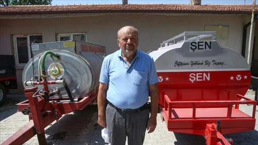 Patlayan lastiğe rağmen yangına su taşıyan çiftçiye hediye edilen tanker sayısı 3 oldu
