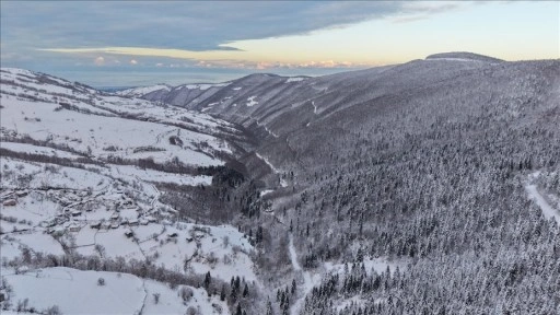 Samsun'da karla kaplanan ormanlar dronla g&ouml;r&uuml;nt&uuml;lendi