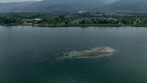 Su miktarı "kritik" seviyenin altına düşen Sapanca Gölü'ndeki kalıntılar ortaya çıktı