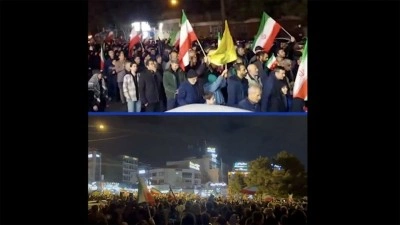 Tahran&rsquo;ın &ccedil;eşitli noktalarında toplanan halk, ABD ve İsrail saldırılarını protesto etti