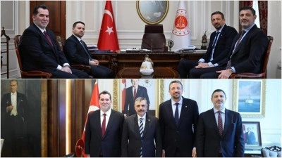 TBF Başkanı T&uuml;rkoğlu, Adalet Bakanı G&uuml;rlek ile İ&ccedil;işleri Bakanı &Ccedil;ift&ccedil;i'yi ziyaret etti