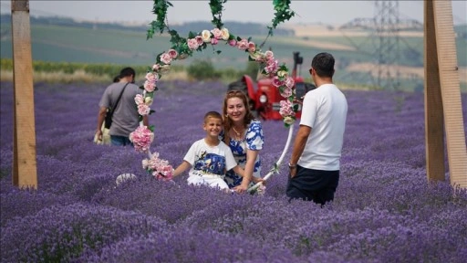 Tekirdağ'da doğal stüdyoya dönüşen lavanta tarlaları çok sayıda turisti misafir etti