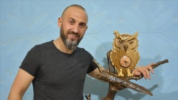 Trabzonlu elektrik ustası ağaç parçalarını adeta sanat eserine dönüştürüyor