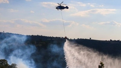 Uşak'ta meşelik alanda &ccedil;ıkan yangına m&uuml;dahale ediliyor