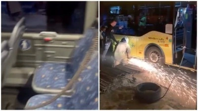 Yol kenarındaki demirin İETT otob&uuml;s&uuml;ne saplanması sonucu kadın yolcu yaralandı