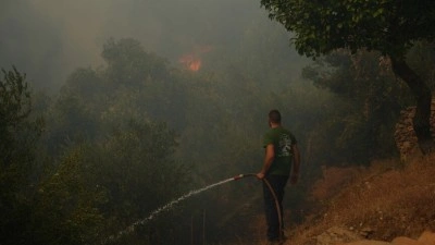 Yunanistan'ın başkenti Atina'nın batısındaki Haydari b&ouml;lgesi yakınlarında orman yangını &ccedil;ıktı